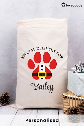 Personalised 100% Cotton Small Dog Paw Print Christmas Sack by Loveabode (AV6959) | £17