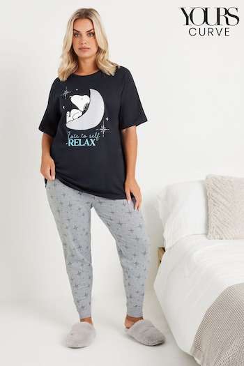 Yours Curve Navy Blue Snoopy Relax Cuffed Pyjamas Set (AV7019) | £36