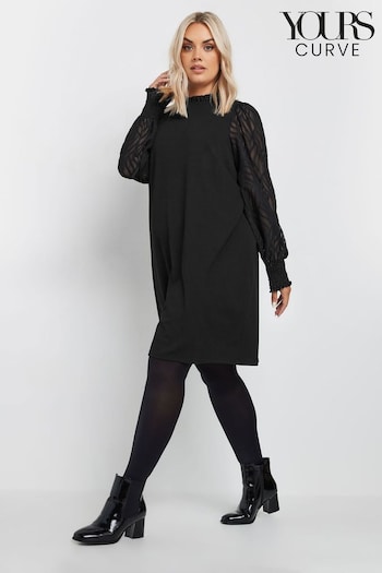 Yours Curve Black Woven Sleeve Jacquard Dress (AV7032) | £45