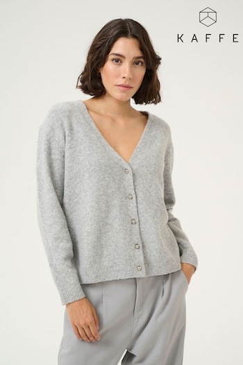 Kaffe Grey Kasylvie V-Neck Buttons Cropped Cardigan (AV7090) | £60