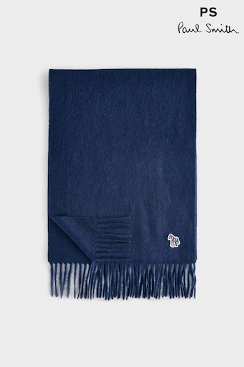 PS Paul Smith Navy Wool Zebra Print Logo Stripe Scarf (AV7251) | £70