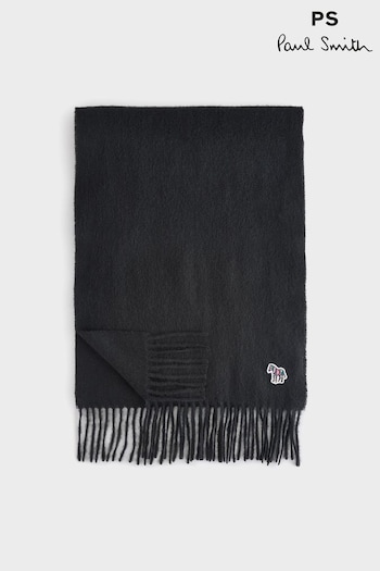 PS Paul Smith Wool Zebra Print Logo Stripe Black Scarf (AV7252) | £70