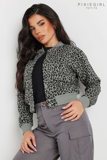 PixieGirl Petite Grey Animal Print Sweat Bomber Jacket (AV7497) | £29