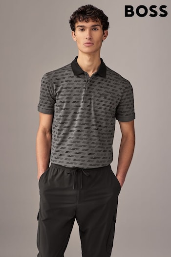 BOSS Grey Paddy Printed Stretch Cotton Polo Shirt (AV7813) | £99