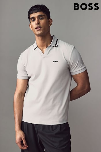 BOSS Grey Palle Tape Rib Cotton Polo Shirt (AV7821) | £99