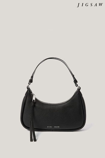 Jigsaw Black Leather Crescent Shoulder Bag (AV8587) | £135