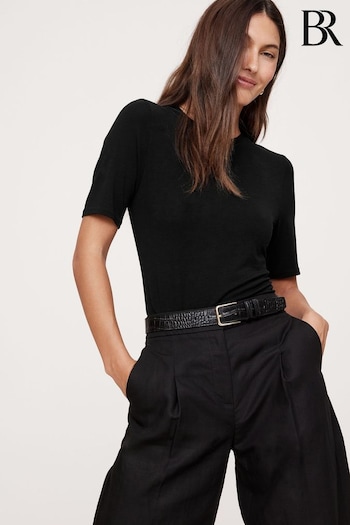 Banana Republic Black Luxe Wool-Blend Elbow-Sleeve Top (AV8643) | £40