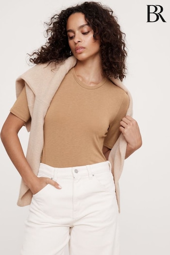 Banana Republic Brown Luxe Wool-Blend Elbow-Sleeve Top (AV8650) | £40