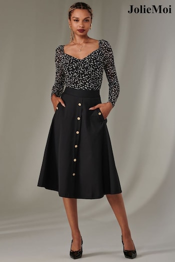 Jolie Moi Black Button Up Midi Skirt (AV8753) | £55