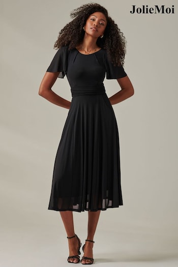 Jolie Moi Black Ayla Plain Mesh Maxi Dress (AV8794) | £79