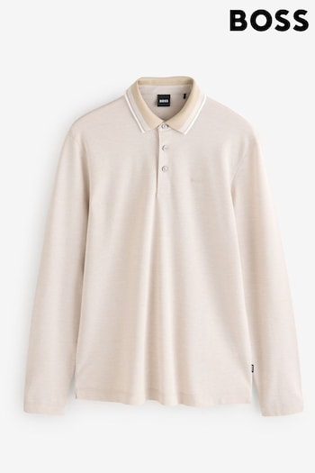 BOSS Natural Long Sleeve 100% Cotton Polo Shirt (AV8859) | £129