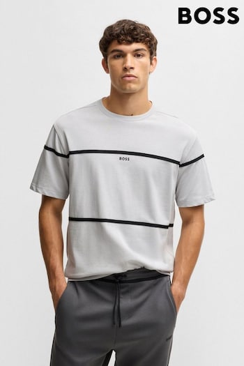 BOSS Grey Tape Logo Details Relaxed-Fit Cotton T-Shirt (AV8862) | £79