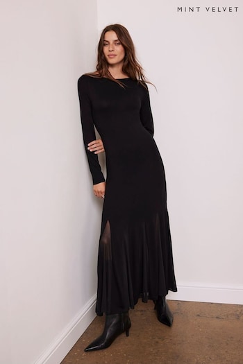 Mint Velvet Black Long Sleeve Jersey Maxi Dress (AW0218) | £99