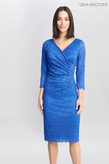 Gina Bacconi Blue Melody Lace Wrap Dress (AW0257) | £180