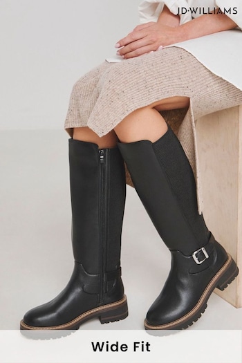 JD Williams Black JD Williams Brown Knee High Elasticated Boots With Buckle Detail In Wide Fit (AW0364) | £60