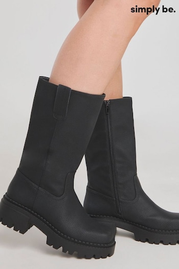 Simply Be Black Chunky Biker Boots in Wide Fit Curvy Calf (AW0375) | £60