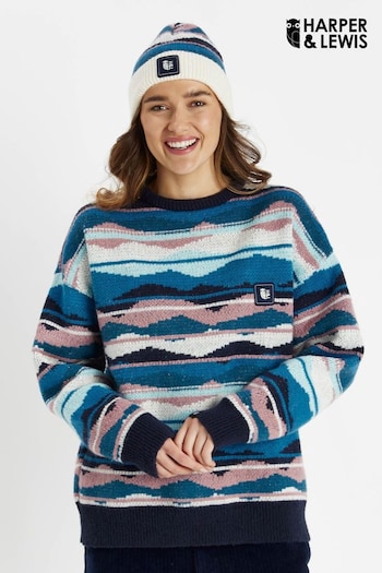 Harper & Lewis Blue Jude Retro Pattern Knitted Jumper (AW0526) | £60