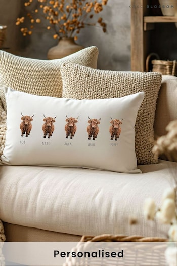 Personalised Family Highland 100% Cotton Cow Cushion by Koko Blossom (AW0838) | £35