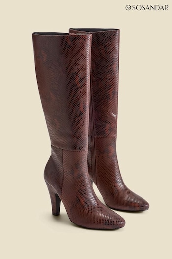 Sosandar Brown Leather Knee High Heeled Boots (AW0894) | £165