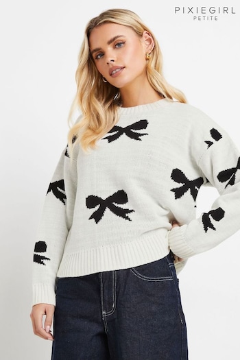 PixieGirl Petite White Bow Heart Jumper (AW1155) | £33