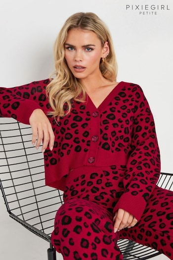 PixieGirl Petite Red Leopard Print Knitted Cardigan (AW1161) | £33