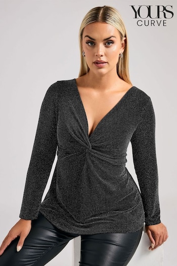 Yours Curve Silver London Metallic Knot Front Top (AW1207) | £39