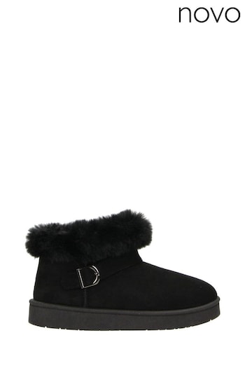 Novo Black Standard Fit Lark Faux Fur Buckle Ankle Boots (AW1978) | £32