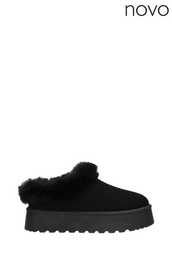 Novo Black Standard Fit Lydia Faux Fur Platform Mules (AW1987) | £30