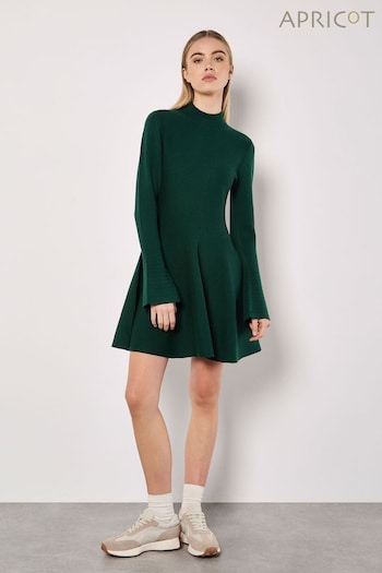 Apricot Green Bell Sleeves Knitted Skater Dress (AW2026) | £46