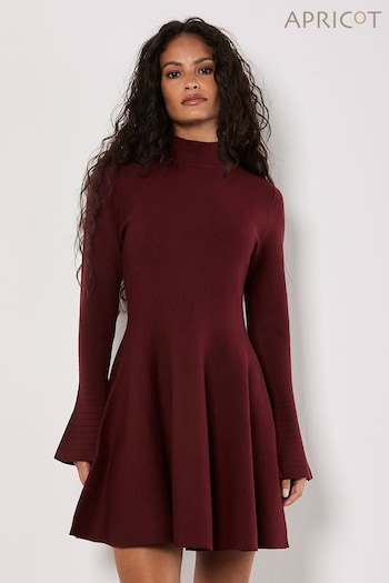 Apricot Red Bell Sleeves Knitted Skater Dress (AW2032) | £46