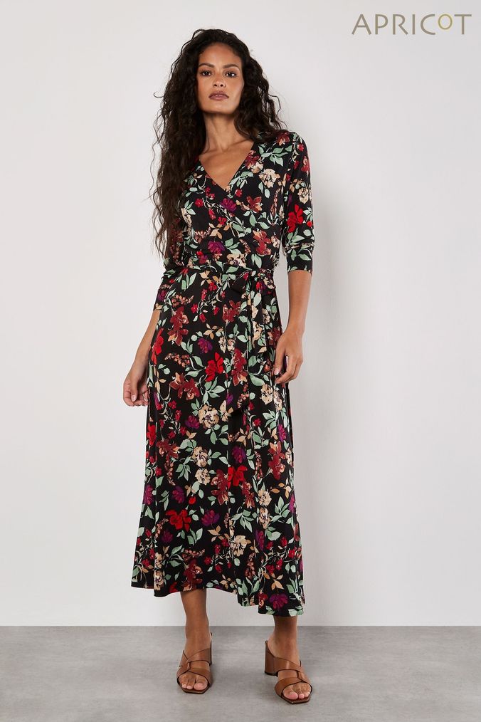 Apricot floral leaf check skater dress discount