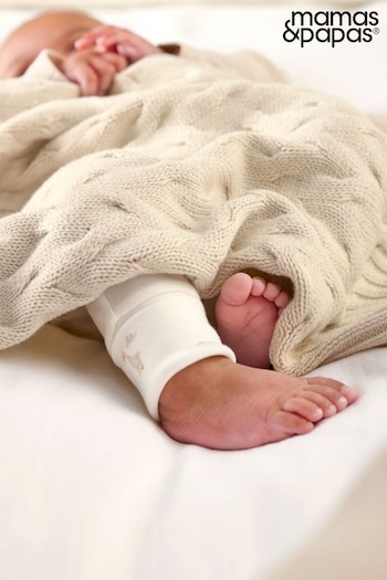 Mamas & Papas Cream 100% Cotton Welcome To The World Duckling Cable Knitted Blanket (AW2722) | £35