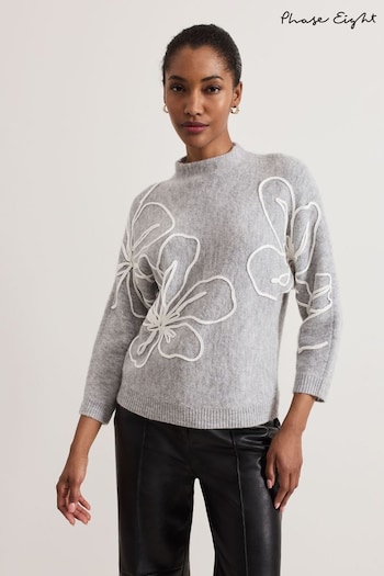 Phase Eight Grey Amber Applique Knit Jumper (AW3029) | £95