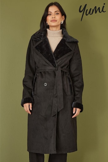 Yumi Black Trench Coat With Faux Fur Lining (AW3308) | £110