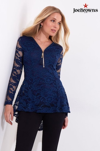 Joe Browns Blue Slim Fit Zip-Neck Long Sleeve Lace Top (AW3335) | £50