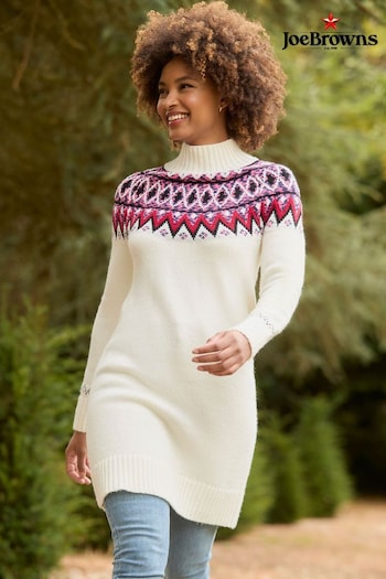 Joe Browns Cream Oversized Fair Isle Knit Funnel Neck Jumper Dress (AW3429) | £60