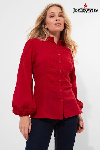 Joe Browns Red Frilly Neck Broderie Embroidered Long Sleeve Blouse (AW3478) | £55