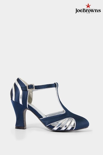 Joe Browns Blue Vintage Diamanté Buckle Satin T-Bar Shoes with Piping Detail (AW3516) | £55