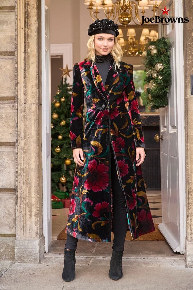 Black floral coat best sale
