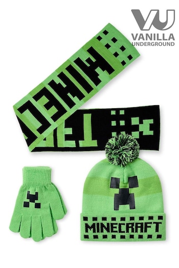 Vanilla Underground Green Minecraft Boys Hat, Gloves & Scarf Set (AW3806) | £20