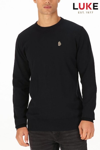 Luke 1977 Gerard 3 Knitted Black 100% Cotton Jumper (AW3848) | £45