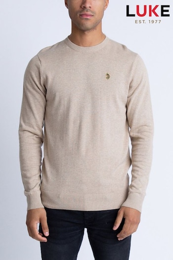 Luke 1977 Cream Gerard 3 Knitted Marl 100% Cotton Jumper (AW3860) | £45