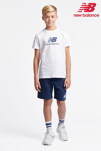 New Balance White Boys Stacked Logo 100% Cotton T-Shirt and Shorts Set (AW4508) | £45 - £54