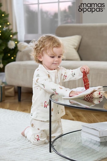 Mamas & Papas Night Before Christmas Print 100% Cotton White Pyjamas (AW5013) | £18