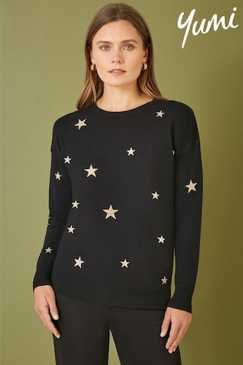 Yumi Black Relaxed Fit Foil Star Print Jumper (AW5479) | £45