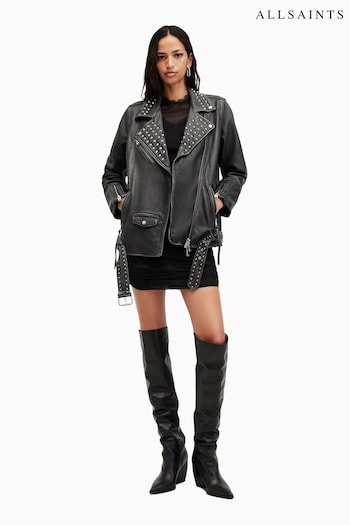 AllSaints Black Billie Conical Biker Jacket (AW5707) | £499