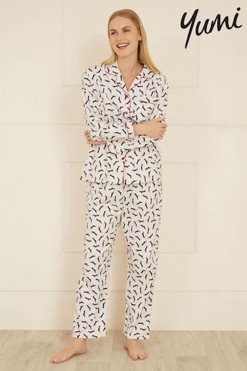 Yumi Cream Dachshund Brushed 100% Cotton Pyjamas (AW5794) | £52