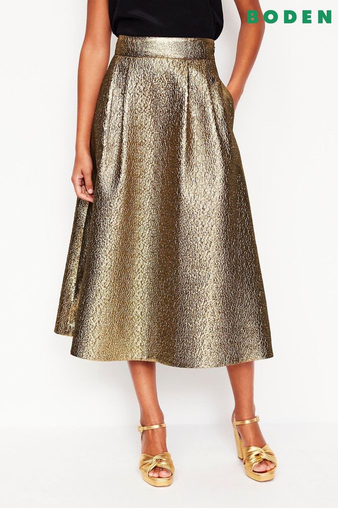 Pleated gold high waisted skirt shop