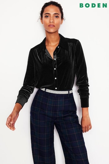 Boden Black Jewel Button Velvet Shirt (AW5964) | £60