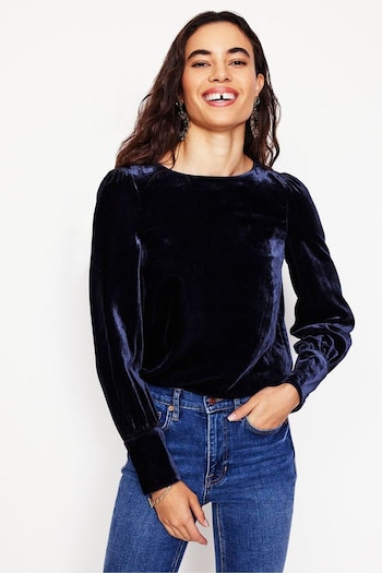 Boden Blue Button Back Velvet Top (AW5975) | £110